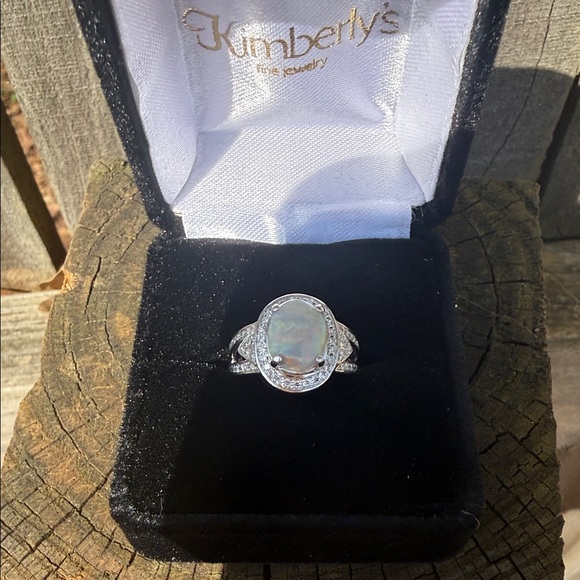 Natural Opal and Diamond Ring 14k White Gold - Picture 3 of 17